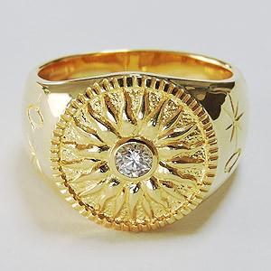 メンズリング ダイヤモンドリング 太陽モチーフ 指輪 印台リング 太陽