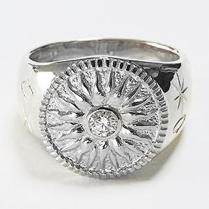 メンズリング ダイヤモンドリング 太陽モチーフ 指輪 印台リング 太陽