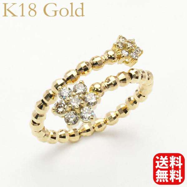 リング 指輪 フリーサイズ ダイヤモンド スター 星 フラワー 花 k18 k18 18金 イエローゴールド 4月誕生石 メンズ 送料無料 プレゼント ご褒美 自分買い pu