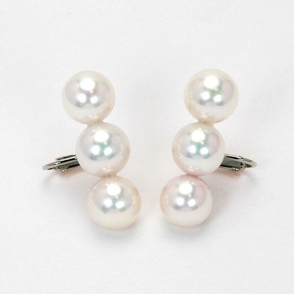 パール イヤリング 真珠 3連 k18 18金 ホワイトゴールド ペア あこや