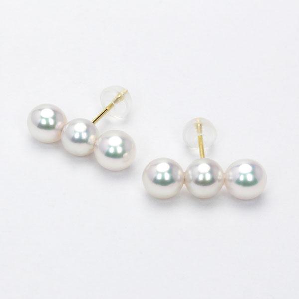 パール ピアス k18 18金 18k イエローゴールド 真珠 ベビーパール トリプルパール スタッド 3連 メンズ シンプル 送料無料 フォーマル 普段使い 卒業 入学 puの画像