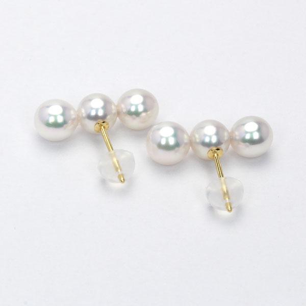 パール ピアス k18 18金 18k イエローゴールド 真珠 ベビーパール トリプルパール スタッド 3連 メンズ シンプル 送料無料 フォーマル 普段使い 卒業 入学 puの画像