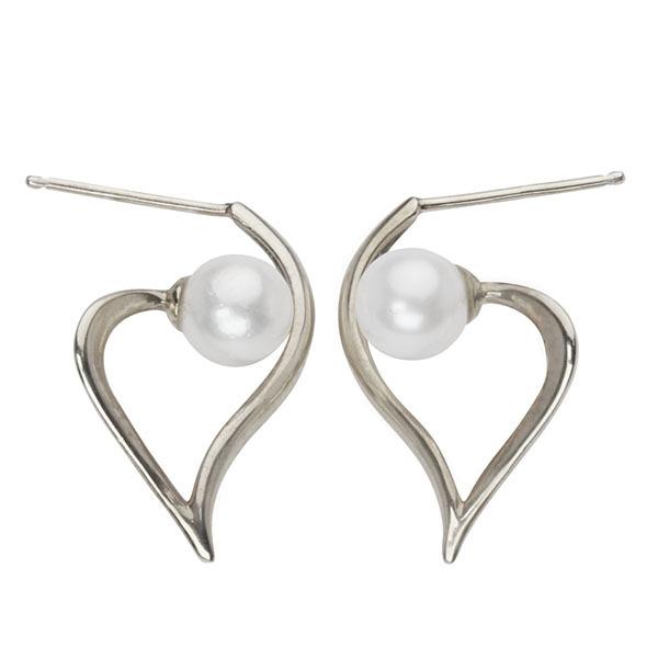 パール ピアス ハートピアス 真珠ピアス ホワイトゴールド 18金 18k 本 