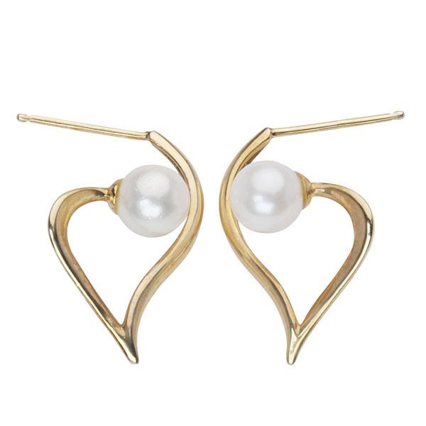 パール ピアス ハートピアス 真珠ピアス イエローゴールド 10金 10k 本