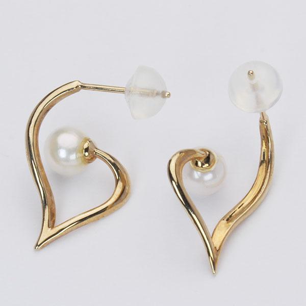 本真珠 ハートのピアス パール ピアス ハートピアス 真珠ピアス イエローゴールド 10金 10k 本