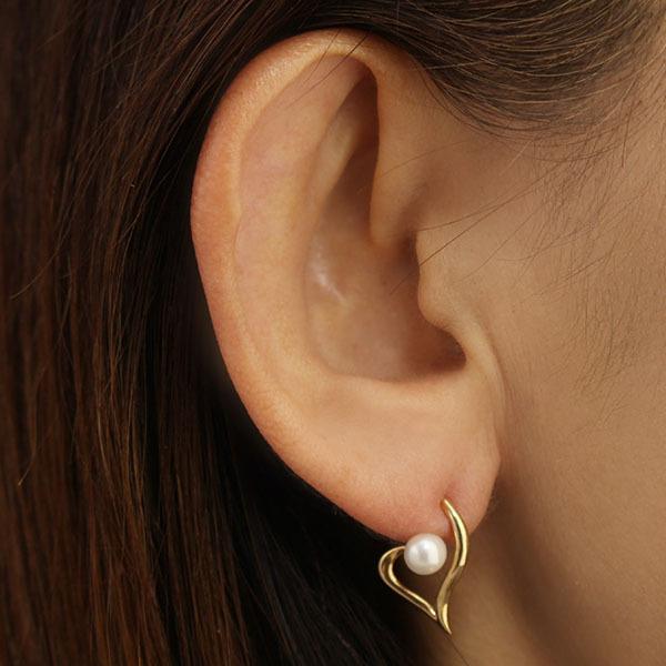 パール ピアス ハートピアス 真珠ピアス イエローゴールド 10金 10k 本