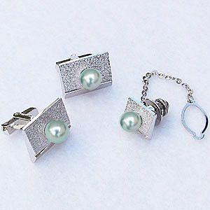 メンズ真珠 タイピン パール タイタック カフス あこや真珠