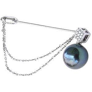 ラペルピン メンズ 男性用 タヒチ黒蝶真珠 ピンブローチ ダイヤモンド パール グリーン系 11mm k18 ホワイト ゴールド 送料無料 プレゼント ギフト p