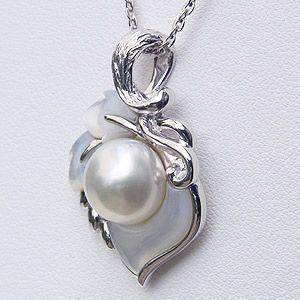 真珠 パール ネックレス 南洋白蝶真珠 白蝶貝入り シルバー チェーン