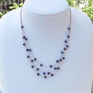 真珠 ネックレス パールネックレス 淡水真珠 ブルー・パープル系 3連 送料無料 フォーマル 結納 人気 プレゼント ギフト ご褒美 自分買い