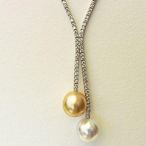 真珠 パール ネックレス 南洋白蝶真珠 ダイヤモンド 10mm ゴールド  