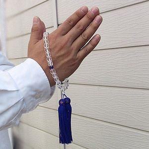 数珠 男性用 水晶 白水晶切子 紫水晶 クォーツ アメジスト 念珠 房紫色