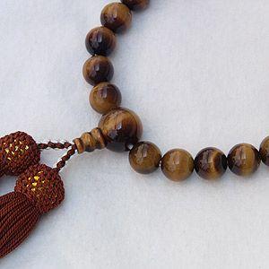 数珠 男性用 虎目石 タイガーアイ念珠 10mm 房茶色 ラウンド 丸玉 念珠