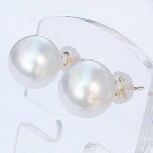 パール ピアス 18金 18k 真珠 南洋白蝶真珠 ホワイト系 10mm