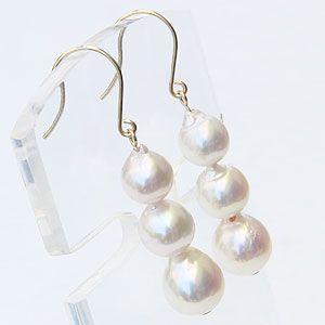 パール ピアス 18金 18k 真珠 あこや本真珠 アコヤ真珠 3連 フック式