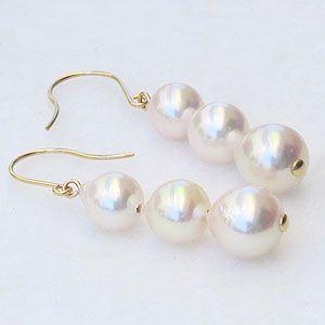 あこやパールピアス あこや真珠 3連パールピアス アコヤパール akoya S085-353_天草産 K18 3連 パールピアス あこや真珠 7.5mm - 8mm
