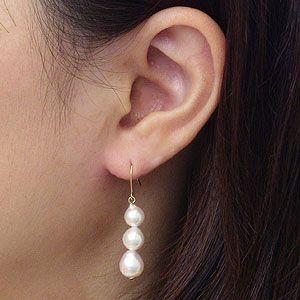 パール ピアス 18金 18k 真珠 あこや本真珠 アコヤ真珠 3連