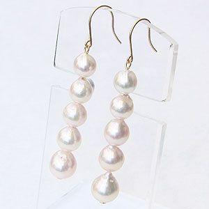 あこや真珠 5連ピアス あこやパール ピアス アコヤパール あこや真珠5連×K18ピアス - L'ouest @Nishimura Pearl | minne