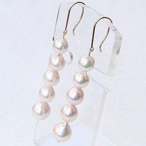 パール ピアス 18金 18k 真珠 あこや本真珠 アコヤ真珠 5連 アメリカン
