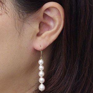 パール ピアス 18金 18k 真珠 あこや本真珠 アコヤ真珠 5連 アメリカン