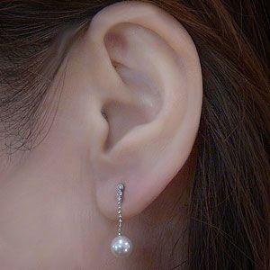 パールピアス 18金 パール ピアス 18k 真珠 あこや本真珠 6-6.5mm k18 ホワイトゴールド ぶら下がり ゆれる 揺れる 送料無料 プレゼント ご褒美 自分買い puの画像