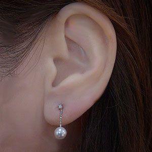 パール ピアス 18金 18k 真珠 あこや本真珠 6-6.5mm k18 ホワイトゴールド ぶら下がり ゆれる 揺れる 送料無料 普段使い プレゼント ギフト 自分買い puの画像