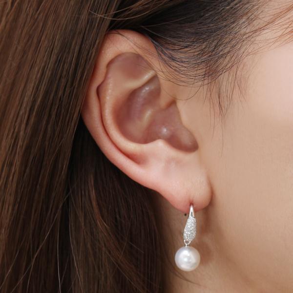 パールピアス 18金 パール ピアス 18k アコヤ本真珠 ダイヤモンド k18 