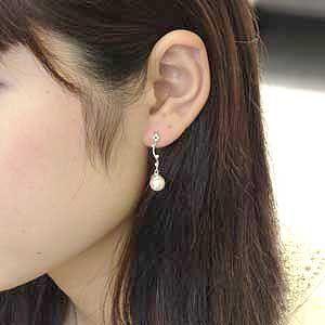 パールピアス 18金 アコヤ本真珠 ダイヤモンド k18 ホワイトゴールド ピンクラウンド形 シリコンキャッチ付 揺れる 送料無料 プレゼント ご褒美 自分買い puの画像
