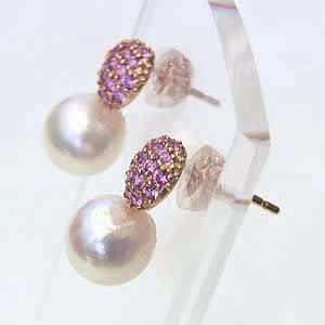パール ピアス 18金 18k あこや本真珠 ピンクサファイヤ k18G ピンクゴールド ラウンド形 シリコンキャッチ付 送料無料 プレゼント ギフト 自分買い puの画像