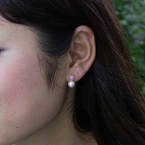 パール ピアス 18金 18k あこや本真珠 ピンクサファイヤ k18G ピンクゴールド ラウンド形 シリコンキャッチ付 送料無料 プレゼント ギフト 自分買い puの画像