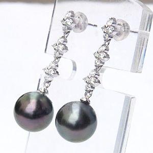 美品✨️黒蝶真珠　南洋真珠　パールピアス　10mm　18K　ロック機能付キャッチ K18 K10 黒蝶真珠 ピアス パールキャッチ CG043IC-CIBS | iichi