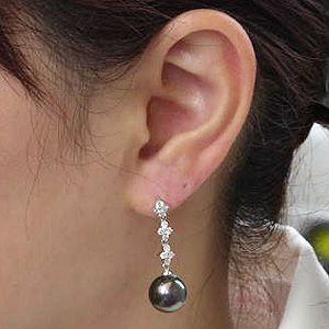 パール ピアス 18金 18k k18 タヒチ黒蝶真珠 タヒチ ブラック