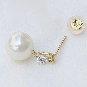 パール ピアス 18金 18k あこや真珠 k18 ゴールド 片耳 ダイヤモンド パーティー ぶら下がり ゆれる 揺れる 送料無料 普段使い プレゼント ギフト puの画像