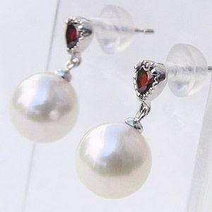パール ピアス 18金 18k 真珠 ホワイトゴールド ガーネット ガーネット ハートシェイプ 1月誕生石 ゆれる 揺れる 送料無料 プレゼント ギフト 自分買い puの画像