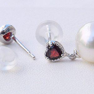 パール ピアス 18金 18k 真珠 ホワイトゴールド ガーネット ガーネット ハートシェイプ 1月誕生石 ゆれる 揺れる 送料無料 プレゼント ギフト 自分買い puの画像