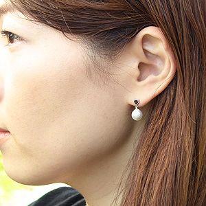 パールピアス 18金 パール ピアス あこや真珠パール k10 ホワイトゴールド 片耳用ピアス ガーネット ゆれる 揺れる 送料無料 プレゼント ご褒美 自分買い puの画像