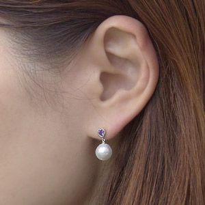 パール ピアス 18金 18k 真珠 ホワイトゴールド アメジスト アメジスト ハート 2月誕生石 ぶら下がり ゆれる 揺れる 送料無料 プレゼント ギフト 自分買い puの画像