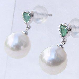 パール ピアス 真珠ピアス k10 10金 10k ホワイトゴールド エメラルドピアス ハート 5月誕生石 6月誕生石 揺れる 送料無料 プレゼント ギフト 自分買い puの画像