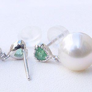 パール ピアス 真珠ピアス k10 10金 10k ホワイトゴールド エメラルドピアス ハート 5月誕生石 6月誕生石 揺れる 送料無料 プレゼント ギフト 自分買い puの画像