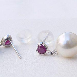 パール ピアス 18金 18k 真珠 ホワイトゴールド ルビー ルビー ハート 7月誕生石 ぶら下がり ゆれる 揺れる 送料無料 普段使い プレゼント ギフト puの画像