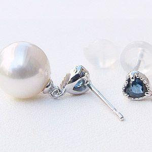 真珠ピアス パールピアス サファイアピアス ハート 本真珠 8mm 真珠 パール ピアス ホワイトゴールド ゆれる 揺れる k10 10金 プレゼント ギフト 自分買い puの画像
