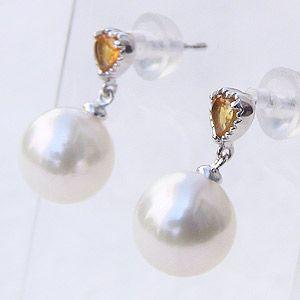 パール ピアス 18金 18k 真珠 ホワイトゴールド シトリン シトリン ハート 11月誕生石 ぶら下がり ゆれる 揺れる 送料無料 プレゼント ギフト 自分買い puの画像