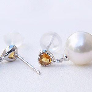 パール ピアス 18金 18k 真珠 ホワイトゴールド シトリン シトリン ハート 11月誕生石 ぶら下がり ゆれる 揺れる 送料無料 プレゼント ギフト 自分買い puの画像