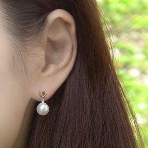パール ピアス 18金 18k 真珠 ホワイトゴールド シトリン シトリン ハート 11月誕生石 ぶら下がり ゆれる 揺れる 送料無料 プレゼント ギフト 自分買い puの画像