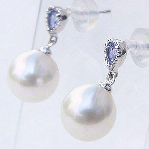 パール ピアス 18金 18k 真珠 ホワイトゴールド タンザナイト ハート 
