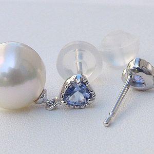 パール ピアス 18金 18k 真珠 ホワイトゴールド タンザナイト ハート 