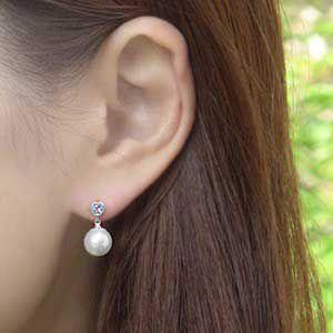 パール ピアス 18金 18k 真珠 ホワイトゴールド タンザナイト ハート 