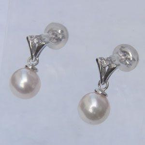 パールピアス 18金 パール ピアス 18k 真珠 本真珠 6-6.5mm ダイヤモンド 2石 0.02ct k18 ホワイトゴールド ゆれる 揺れる 送料無料 プレゼント 自分買い puの画像