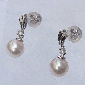 パールピアス 18金 パール ピアス 18k 真珠 本真珠 6-6.5mm ダイヤモンド 2石 0.02ct k18 ホワイトゴールド ゆれる 揺れる 送料無料 プレゼント 自分買い puの画像