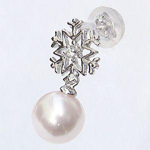 パールピアス 18金 パール ピアス 18k 雪の結晶 片耳用 真珠 ホワイトゴールド ダイヤモンド スノーフレーク 雪 結晶 送料無料 プレゼント ギフトの画像